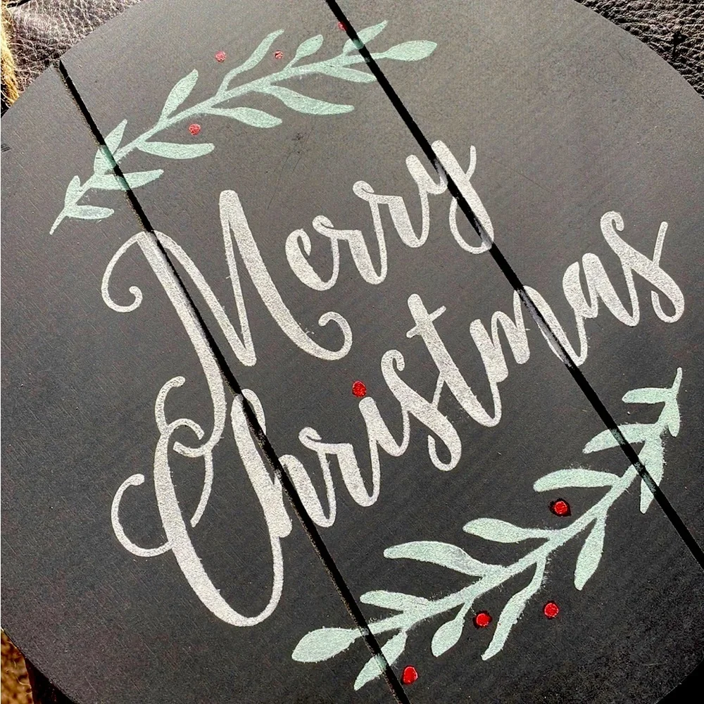 Merry Christmas Door Hanger Black White Green Red
